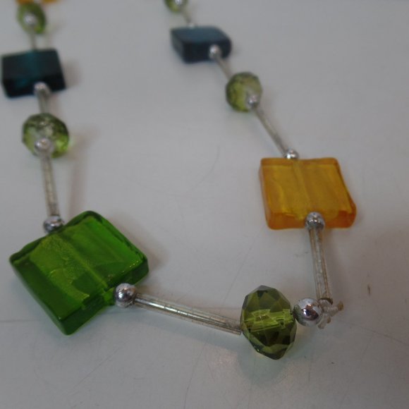 Unbranded Brightly Colored Square Glass & Silvertone Necklace 28" Long - Picture 3 of 8